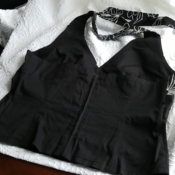 Black with white stitching Halter top - Picture 3 of 3